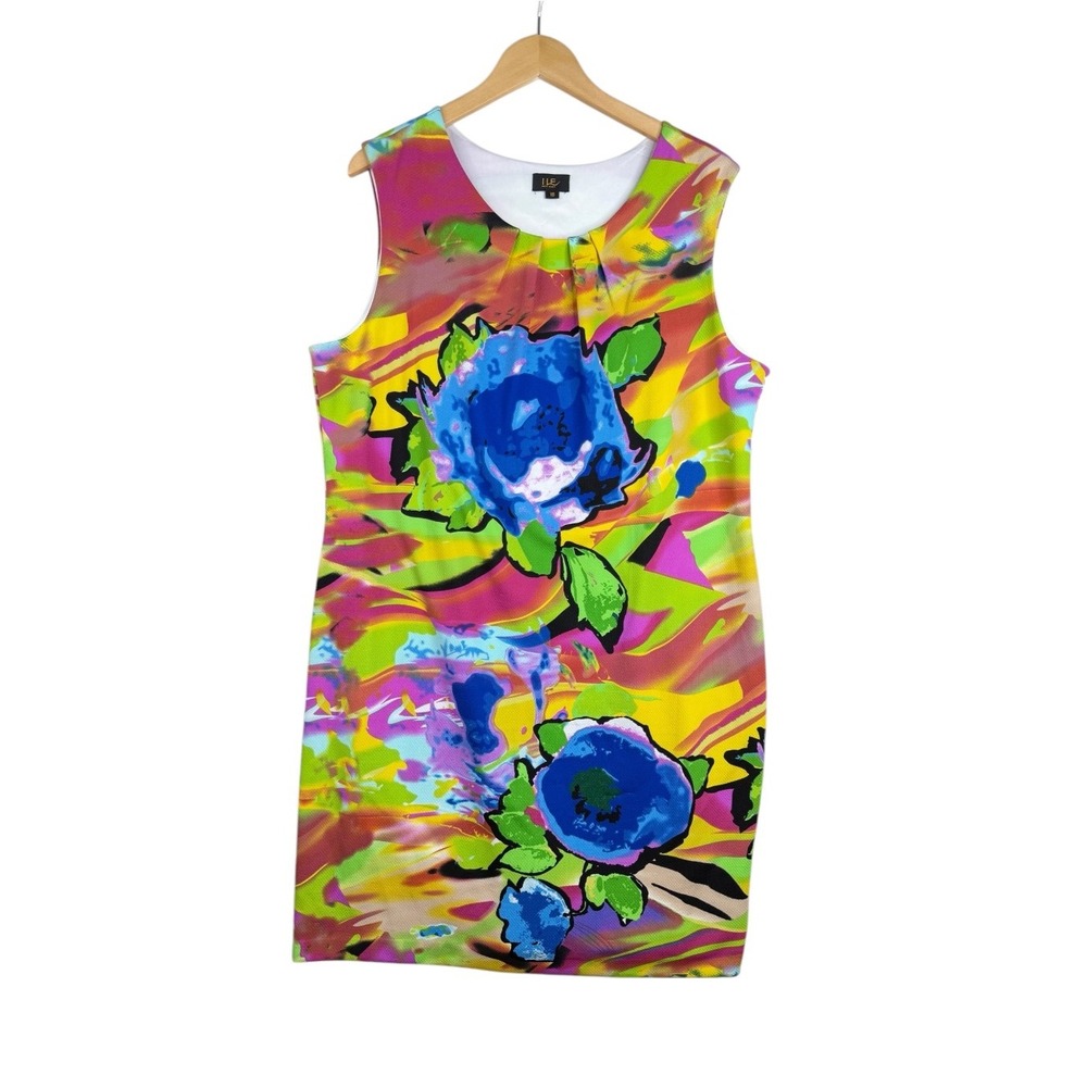 NWT ILE Women's Vibrant Watercolor Floral Print Sleeveless Shift Dress size 18
